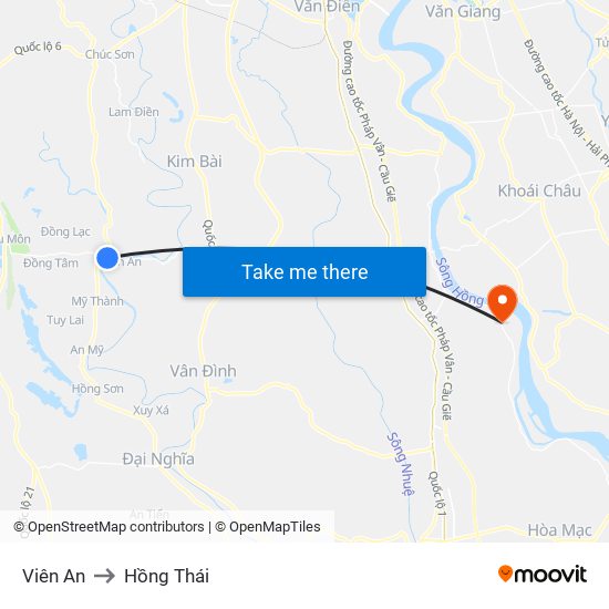 Viên An to Hồng Thái map