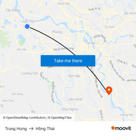 Trung Hưng to Hồng Thái map