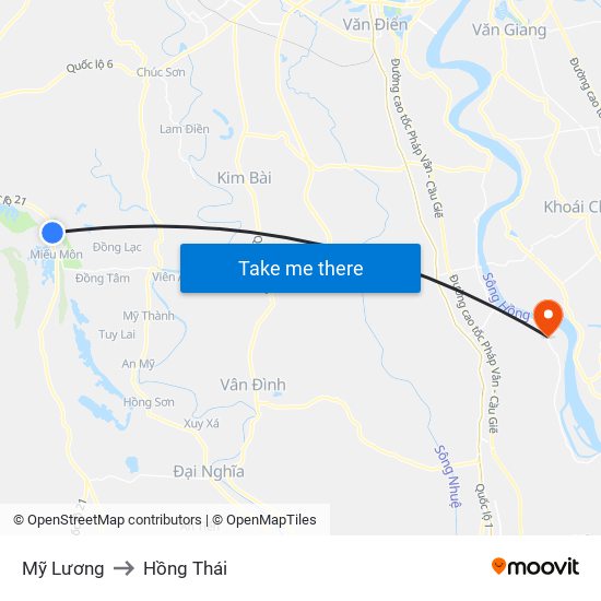 Mỹ Lương to Hồng Thái map