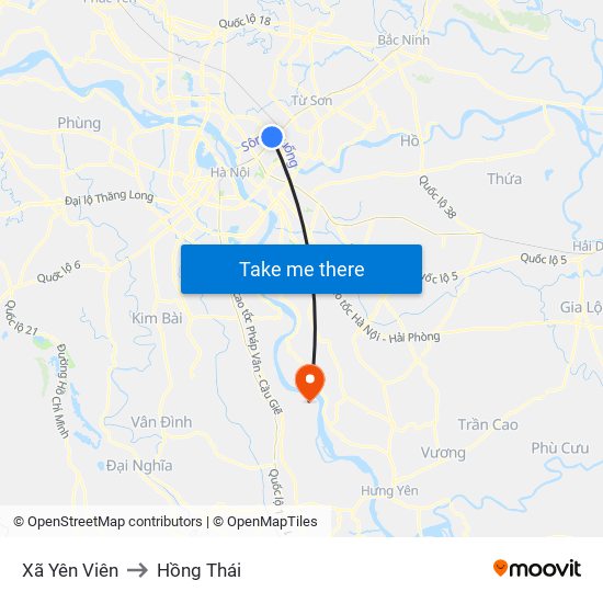 Xã Yên Viên to Hồng Thái map