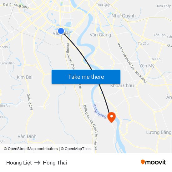 Hoàng Liệt to Hồng Thái map