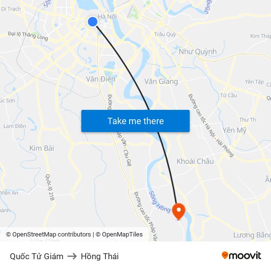 Quốc Tử Giám to Hồng Thái map