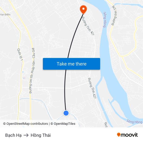 Bạch Hạ to Hồng Thái map