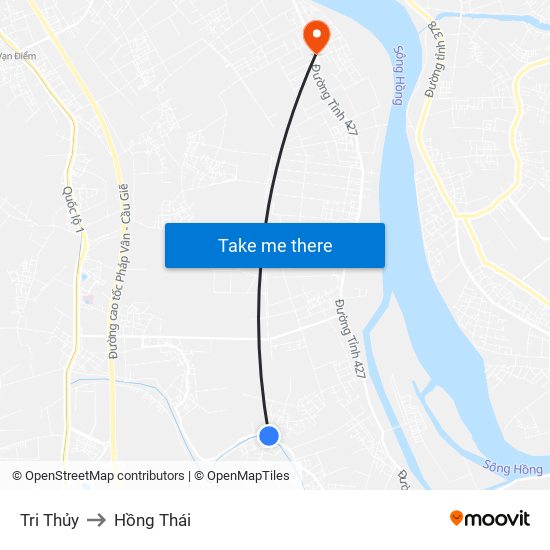 Tri Thủy to Hồng Thái map