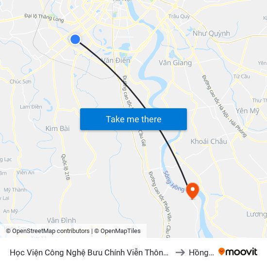 Học Viện Công Nghệ Bưu Chính Viễn Thông - Trần Phú (Hà Đông) to Hồng Thái map