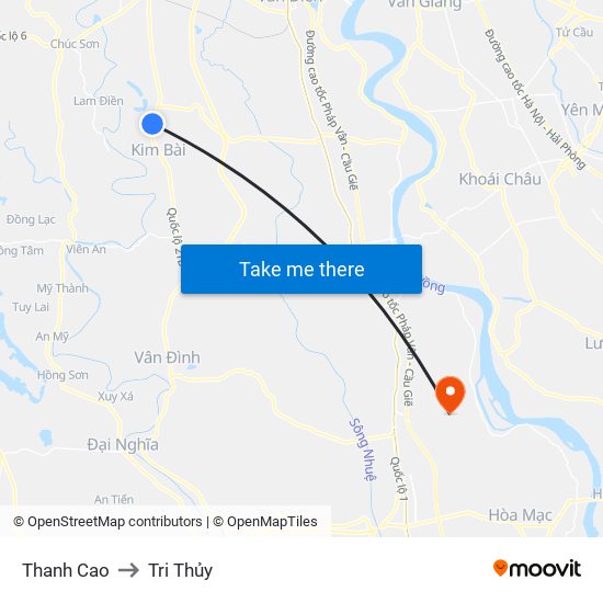 Thanh Cao to Tri Thủy map