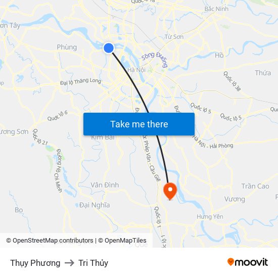 Thụy Phương to Tri Thủy map