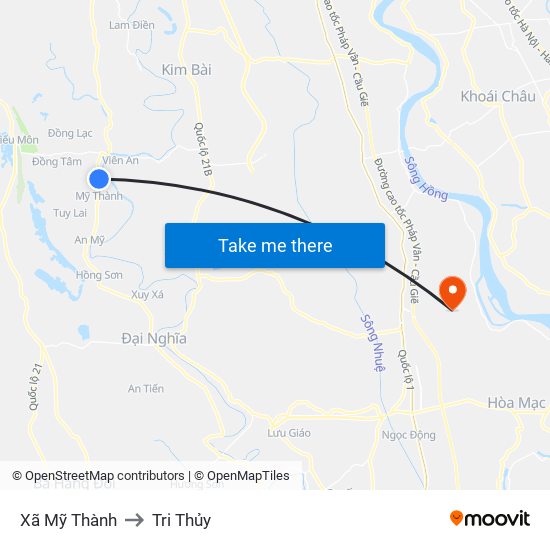 Xã Mỹ Thành to Tri Thủy map