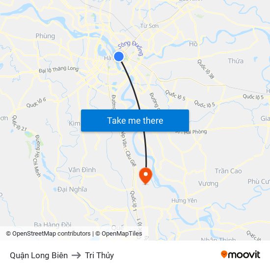 Quận Long Biên to Tri Thủy map