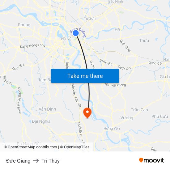 Đức Giang to Tri Thủy map