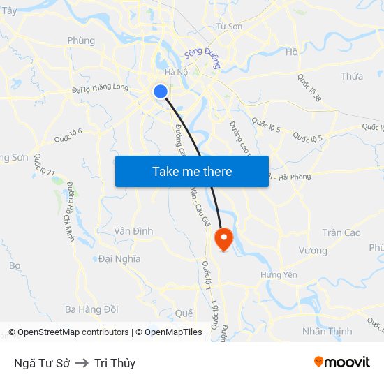 Ngã Tư Sở to Tri Thủy map