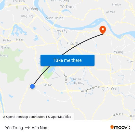 Yên Trung to Vân Nam map