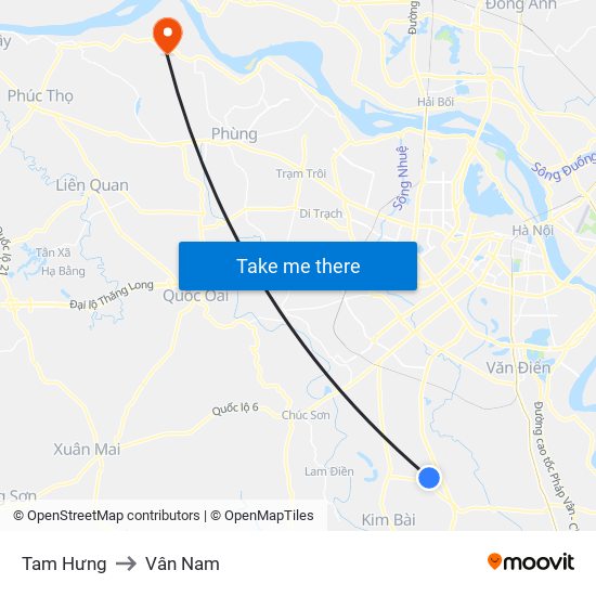 Tam Hưng to Vân Nam map