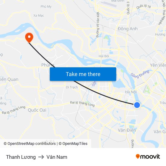 Thanh Lương to Vân Nam map