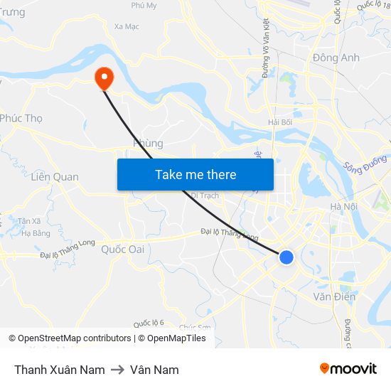 Thanh Xuân Nam to Vân Nam map