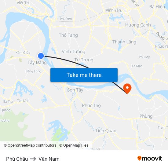 Phú Châu to Vân Nam map