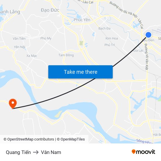 Quang Tiến to Vân Nam map