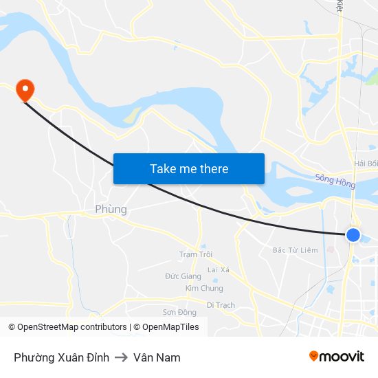 Phường Xuân Đỉnh to Vân Nam map