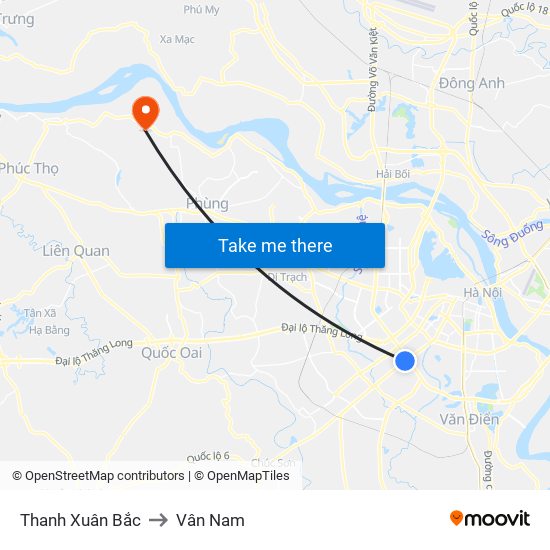 Thanh Xuân Bắc to Vân Nam map