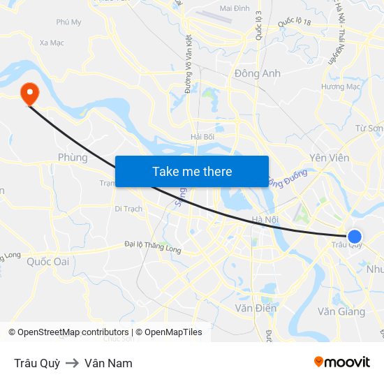 Trâu Quỳ to Vân Nam map