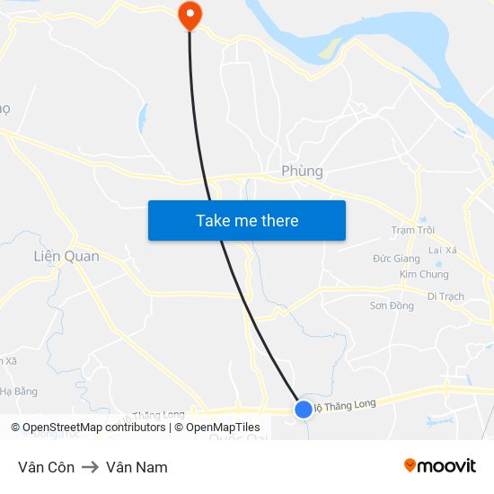 Vân Côn to Vân Nam map