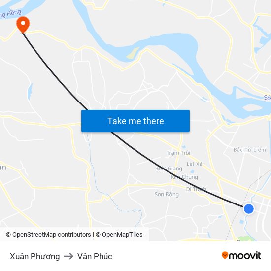 Xuân Phương to Vân Phúc map