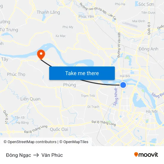 Đông Ngạc to Vân Phúc map