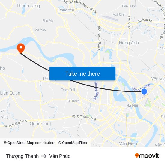 Thượng Thanh to Vân Phúc map