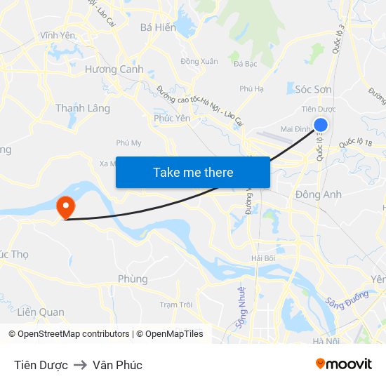 Tiên Dược to Vân Phúc map