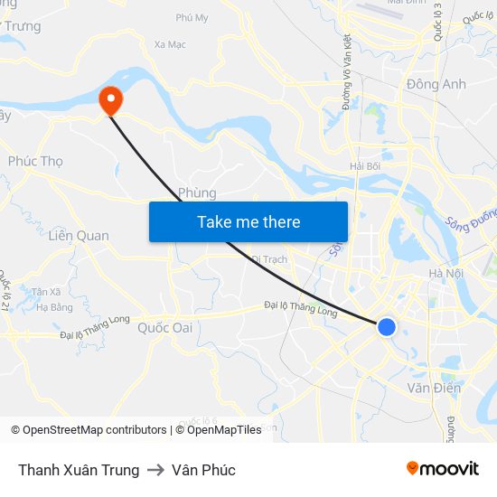 Thanh Xuân Trung to Vân Phúc map