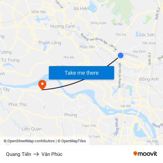 Quang Tiến to Vân Phúc map