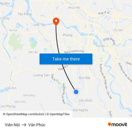 Viên Nội to Vân Phúc map