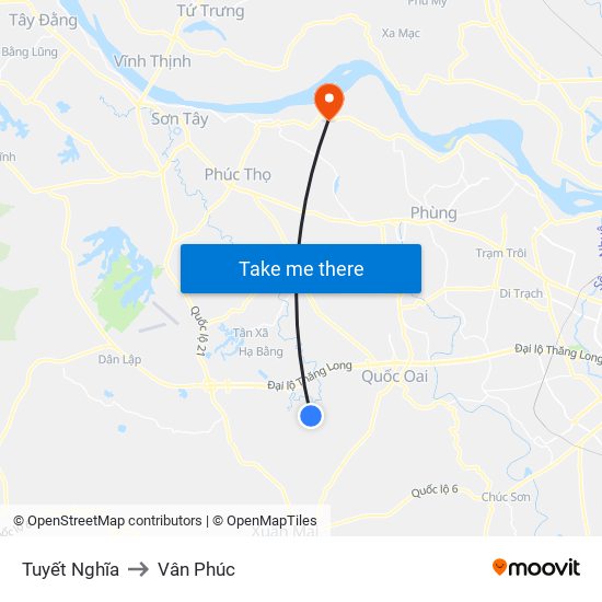 Tuyết Nghĩa to Vân Phúc map