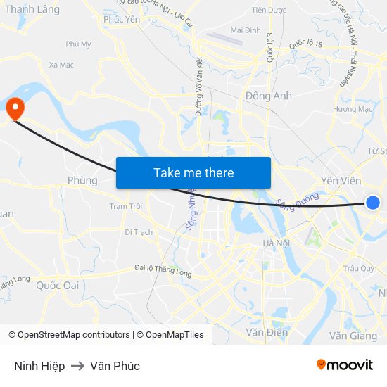 Ninh Hiệp to Vân Phúc map