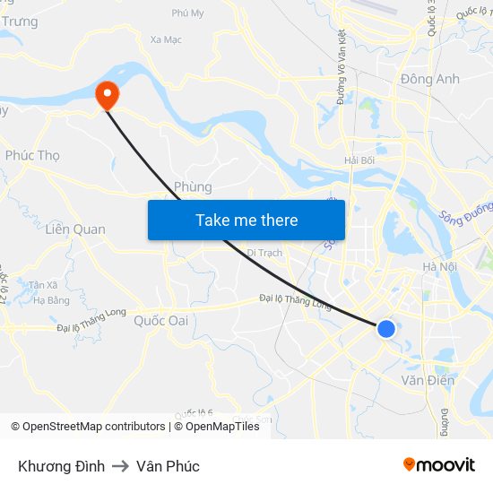 Khương Đình to Vân Phúc map