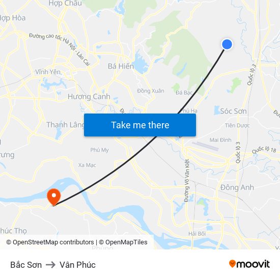Bắc Sơn to Vân Phúc map