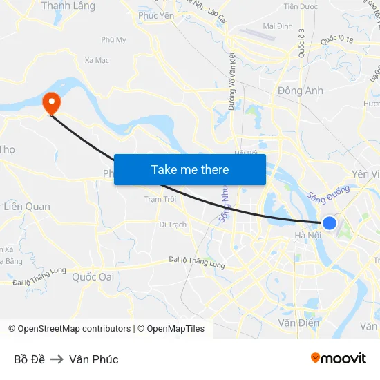 Bồ Đề to Vân Phúc map