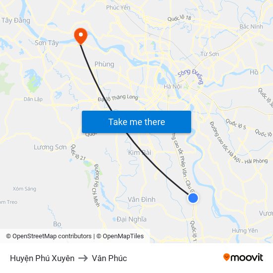 Huyện Phú Xuyên to Vân Phúc map