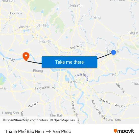 Thành Phố Bắc Ninh to Vân Phúc map