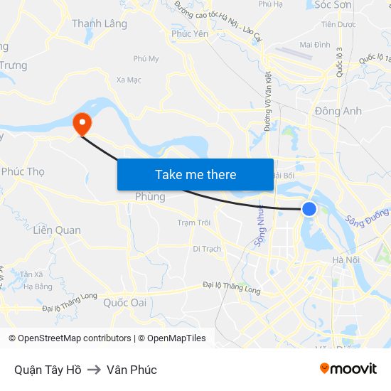 Quận Tây Hồ to Vân Phúc map