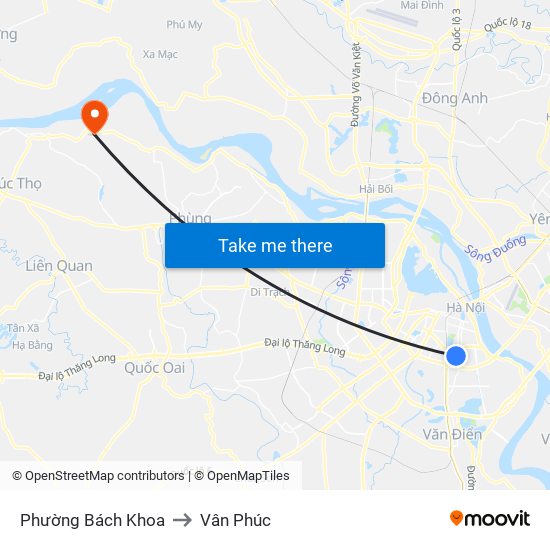 Phường Bách Khoa to Vân Phúc map