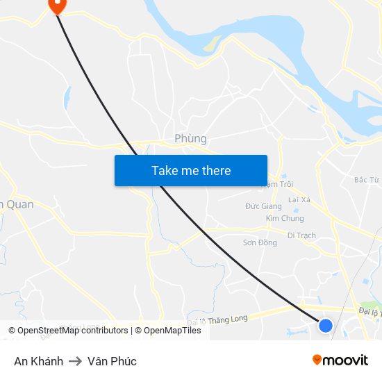 An Khánh to Vân Phúc map