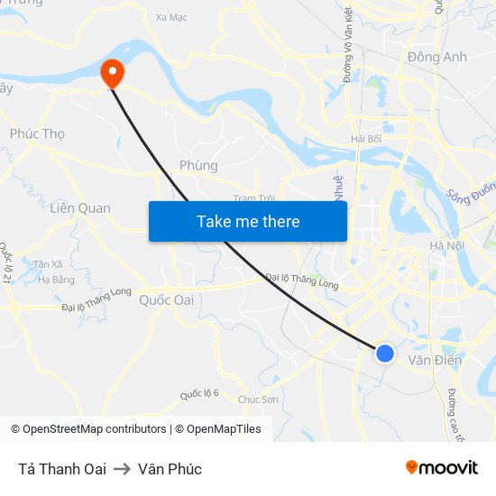 Tả Thanh Oai to Vân Phúc map
