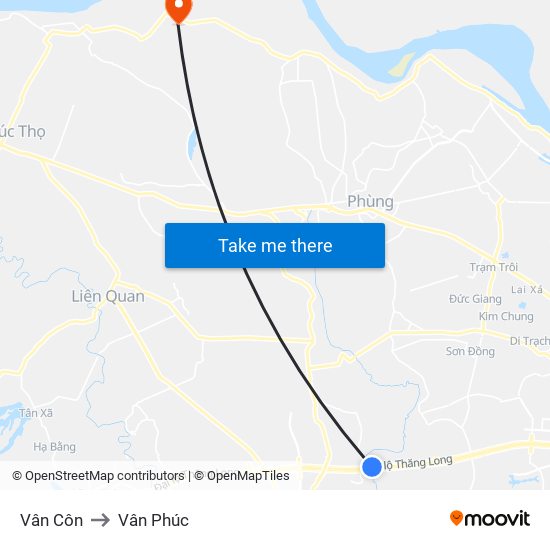 Vân Côn to Vân Phúc map