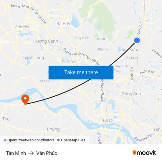 Tân Minh to Vân Phúc map