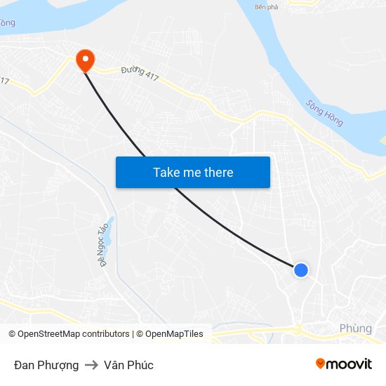 Đan Phượng to Vân Phúc map