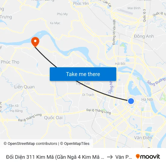 Đối Diện 311 Kim Mã (Gần Ngã 4 Kim Mã - Vạn Bảo) to Vân Phúc map