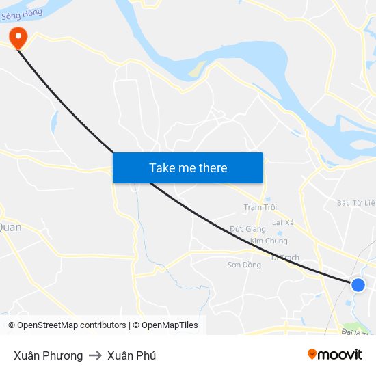 Xuân Phương to Xuân Phú map