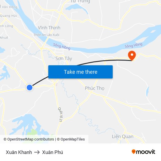 Xuân Khanh to Xuân Phú map