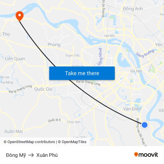 Đông Mỹ to Xuân Phú map